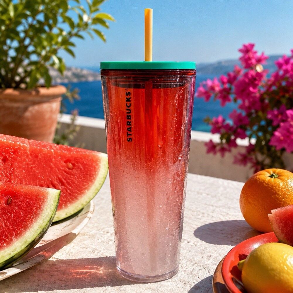 Starbucks Tumbler Red Green 24oz Cold Cup Lid Straw Venti Ombre Summer Travel